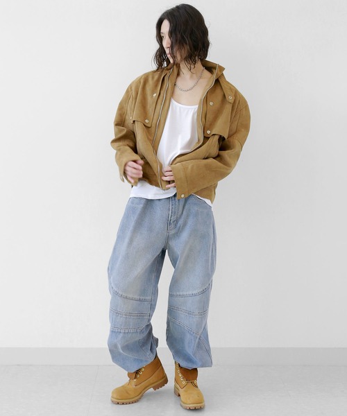 minsobi（ミンソビ） 革ジャン ライダース フェイク スエードスタンド