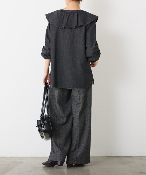 「COLLAGE GALLARDAGALANTE」 長袖シャツ FREE ブラック レディース COLLAGE GALLARDAGALANTE ブラウス シャツ Q.anos/フリル