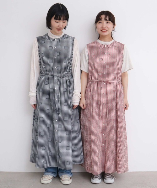 極美品 アトリエドゥサボン カットジャガード ギンガムストライプワンピース 半袖 極美品 アトリエドゥサボン カットジャガード ギンガム