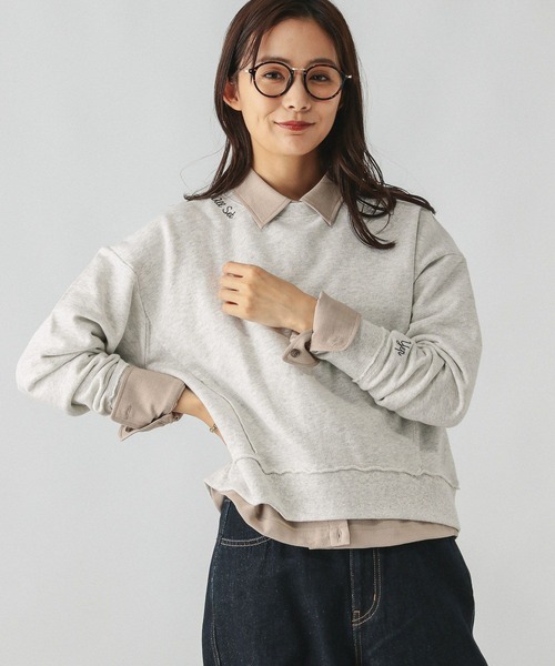 GLOBAL WORK トレーナー スウェット 裏毛レタード刺繍プル