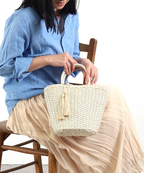 COOCO かごバッグ カゴバッグ メタリックフィルム×ペーパー編み