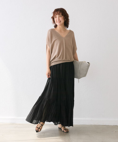 RIVE DROITE ヘアリーヤーン片畦ワイドコクーンニット 小山田早織さんスタイリング】ヘアリーヤーン片畦ワイドコクーン