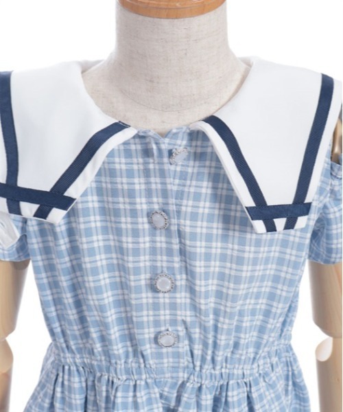 axes femme ワンピース チェック柄セーラー肩開きワンピース