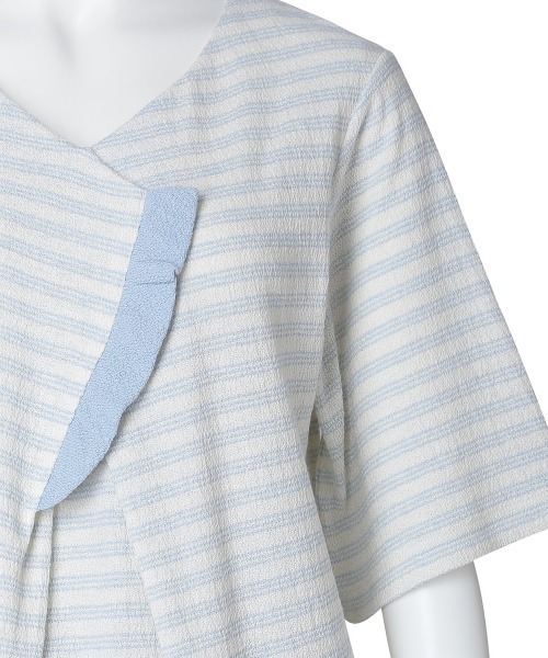 tシャツ キッドブルー -梨地ＪＱ -5分袖トップス -KRBN348 -kidblue レディース