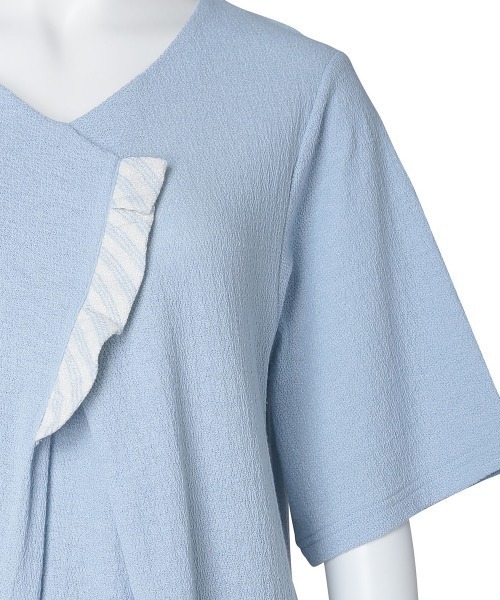 tシャツ キッドブルー -梨地ＪＱ -5分袖トップス -KRBN348 -kidblue レディース