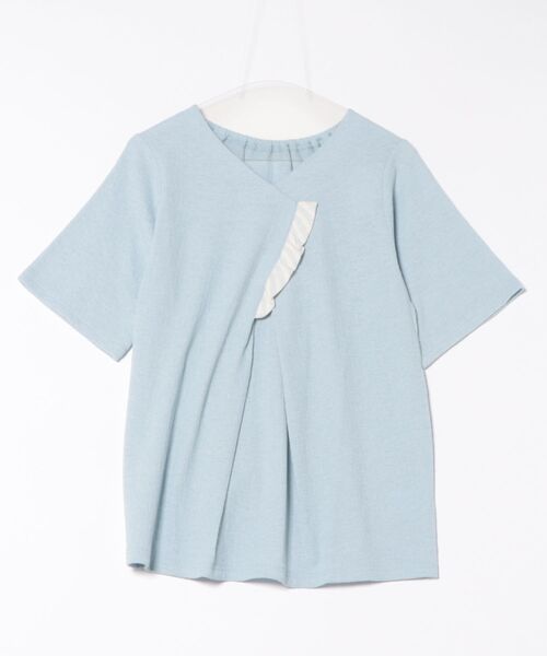 tシャツ キッドブルー -梨地ＪＱ -5分袖トップス -KRBN348 -kidblue レディース