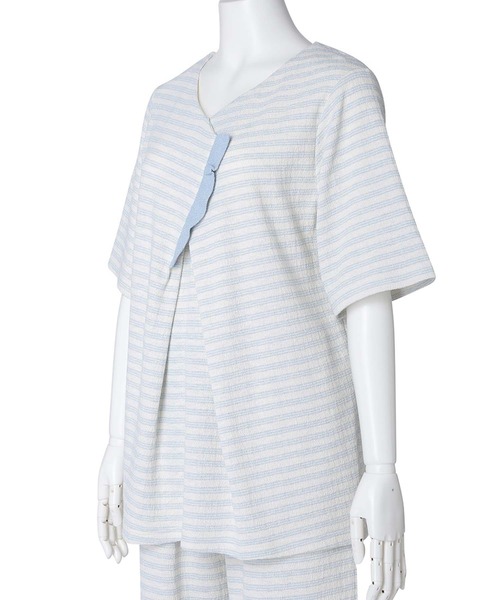 tシャツ キッドブルー -梨地ＪＱ -5分袖トップス -KRBN348 -kidblue レディース