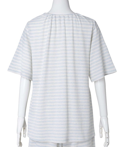 tシャツ キッドブルー -梨地ＪＱ -5分袖トップス -KRBN348 -kidblue レディース