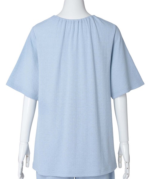 tシャツ キッドブルー -梨地ＪＱ -5分袖トップス -KRBN348 -kidblue レディース