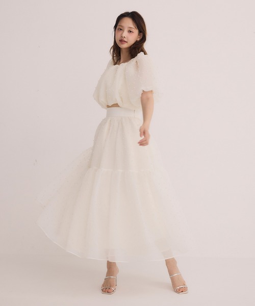 powdersugar eimy pearl シルエット◎ スカート【1023】 eimy istoire（エイミーイストワール）の「パールドットチュール