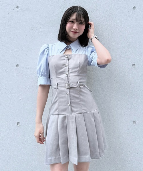 NOMAE ワンピース シャツドッキングプリーツミニワンピース