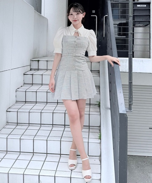 NOMAE ミニワンピース NOMAE ワンピース シャツドッキングプリーツミニワンピース