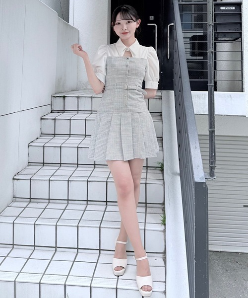 NOMAE ミニワンピース NOMAE ワンピース シャツドッキングプリーツミニワンピース