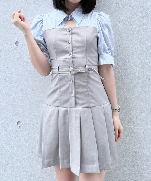NOMAE ワンピース シャツドッキングプリーツミニワンピース
