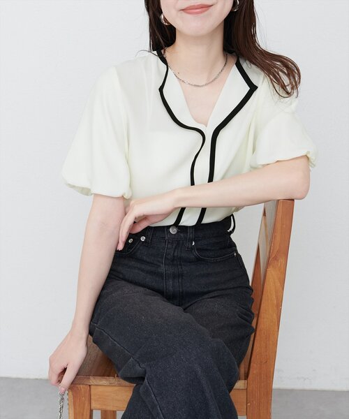 natural couture ブラウス シャツ 「WEB限定」パフスリーブパイピング