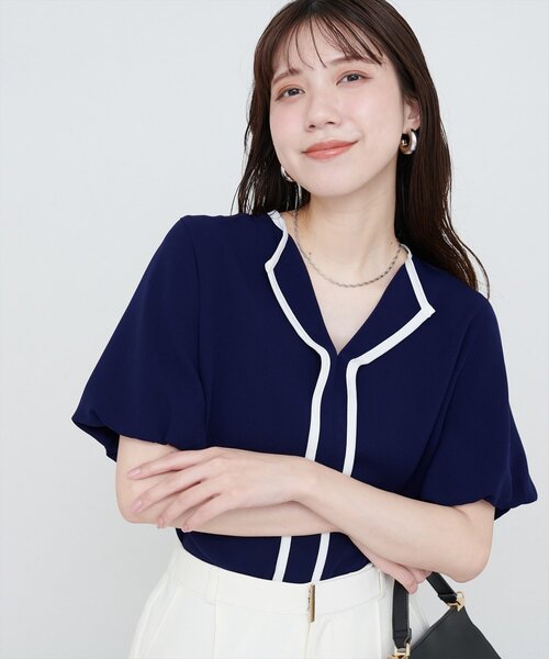 natural couture ブラウス シャツ 「WEB限定」パフスリーブパイピング