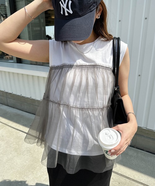 「andme」 「alma design」半袖カットソー M ホワイト×グレー レディース