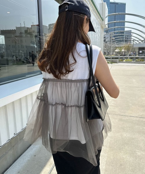 「andme」 「alma design」半袖カットソー M ホワイト×グレー レディース