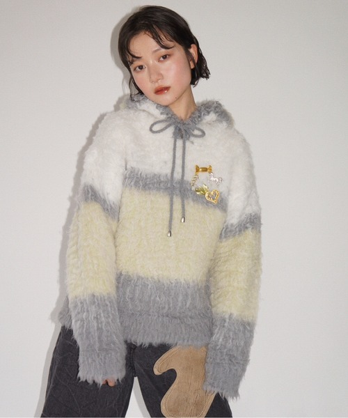 ニット+セーター musubore multi color shaggy knit hoodie musubore（ムスボレ） ニット セーター multi color shaggy knit