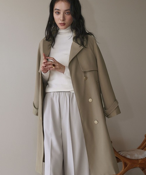 LOWO トレンチコート コート トレンチコート ロング丈 ロングコート 金