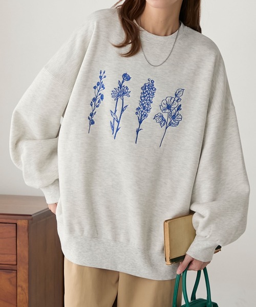 BONLECILL（ボンルシール） トレーナー スウェット フラワー刺繍裏起毛