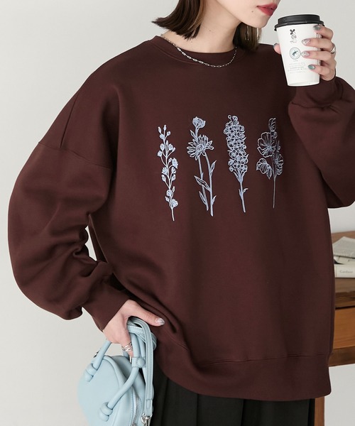 BONLECILL（ボンルシール） トレーナー スウェット フラワー刺繍裏起毛