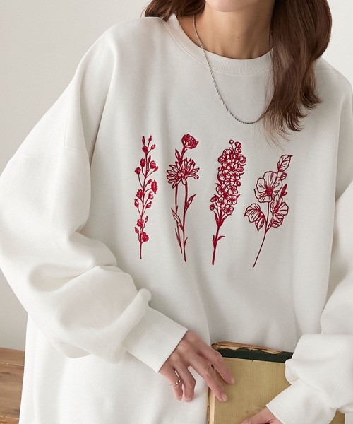 BONLECILL（ボンルシール） トレーナー スウェット フラワー刺繍裏起毛