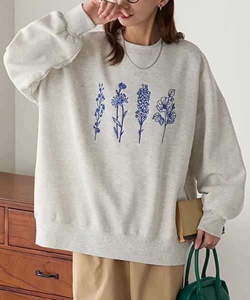 BONLECILL（ボンルシール） トレーナー スウェット フラワー刺繍裏起毛