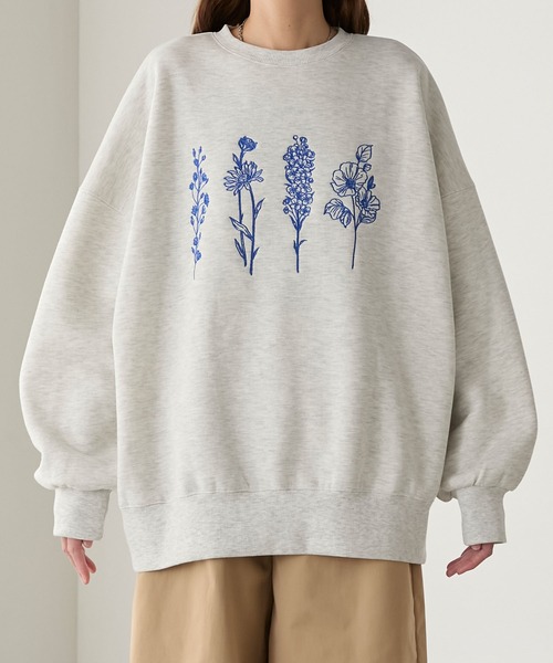 BONLECILL（ボンルシール） トレーナー スウェット フラワー刺繍裏起毛