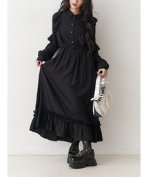 jouetie 変形異素材フリルフレアロングワンピース Tシャツ 大きいサイズ jouetie 変形異素材フリルフレアロングワンピース Tシャツ 大きい