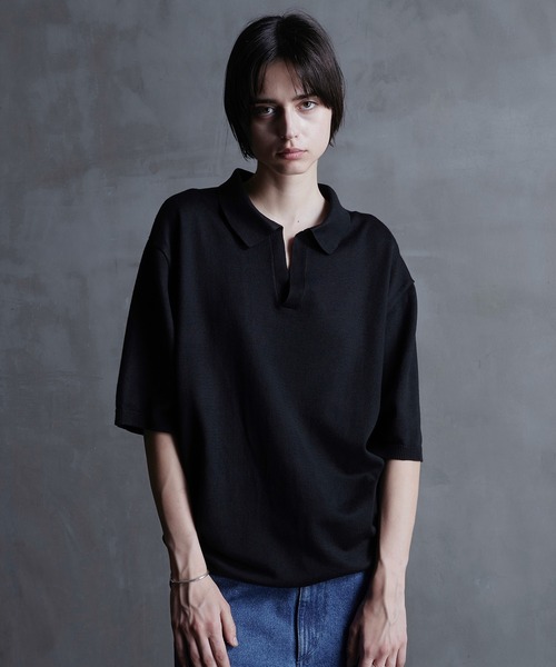 「CALLNE」 半袖ニット L グレー メンズ_画像9