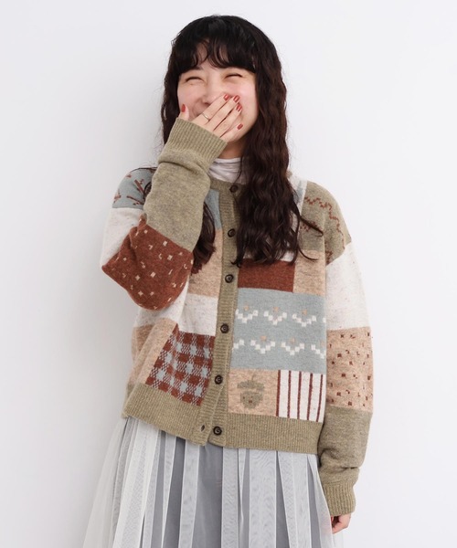 アトリエドゥサボン カラフルジャガード　お花あそびのカーディガン　新品 l'atelier du savon（アトリエドゥサボン） カーディガン _カラフル