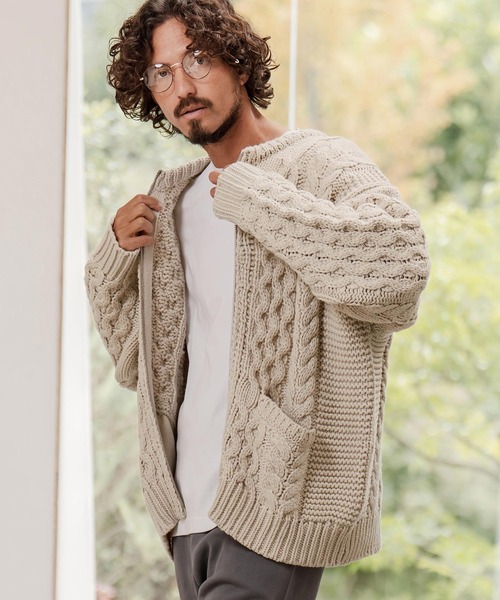 CAMBIO（カンビオ） カーディガン mcg3737-ケーブルニットZIPブルゾン