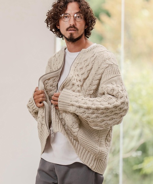 CAMBIO（カンビオ） カーディガン mcg3737-ケーブルニットZIPブルゾン