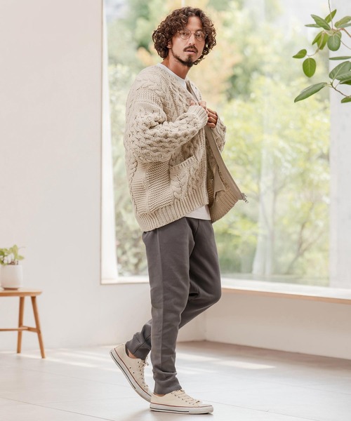 CAMBIO（カンビオ） カーディガン mcg3737-ケーブルニットZIPブルゾン