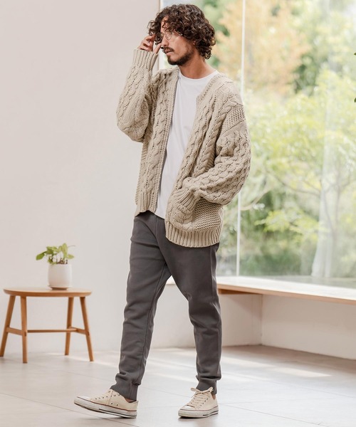 CAMBIO（カンビオ） カーディガン mcg3737-ケーブルニットZIPブルゾン