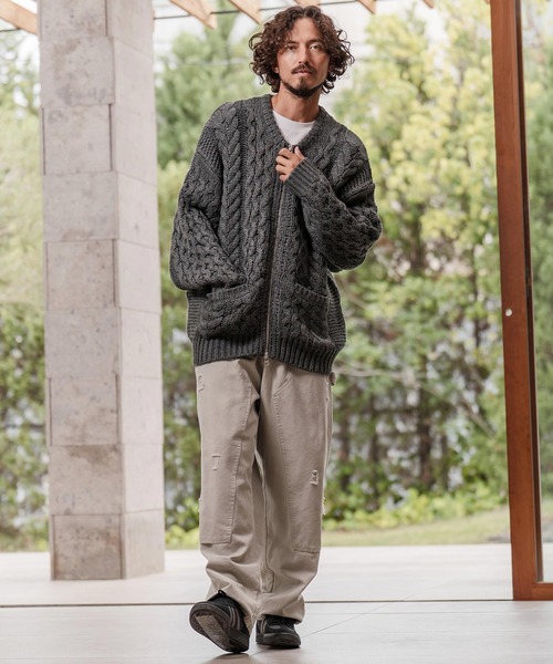 CAMBIO（カンビオ） カーディガン mcg3737-ケーブルニットZIPブルゾン