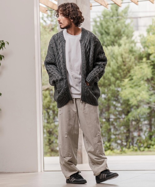 CAMBIO（カンビオ） カーディガン mcg3737-ケーブルニットZIPブルゾン