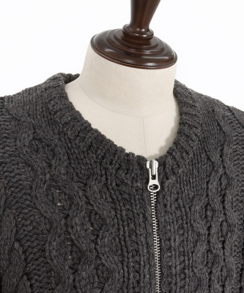 CAMBIO（カンビオ） カーディガン mcg3737-ケーブルニットZIPブルゾン