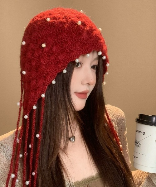 gossip!ロサンゼルス ニット帽 ニットキャップ 「Y2Kガーリー」パール