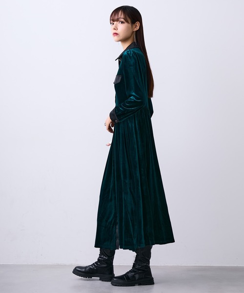 MONOe ワンピース レザードッキングベロアシャツワンピース : ZOZOTOWN