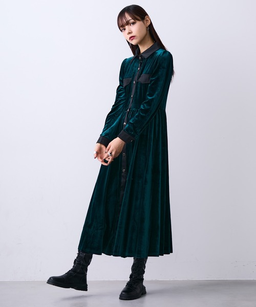 MONOe ワンピース レザードッキングベロアシャツワンピース : ZOZOTOWN