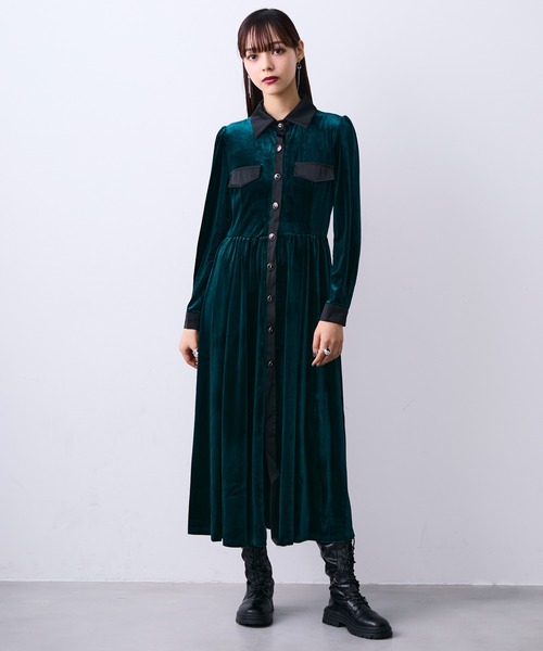 MONOe ワンピース レザードッキングベロアシャツワンピース : ZOZOTOWN