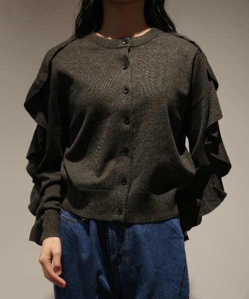CLANE（クラネ） カーディガン CLANE W FACE SHOULDER FRILL KNIT