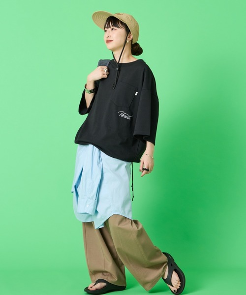 tシャツ 「NANGA/ナンガ」 別注 ルーズフィット ドローコードポケットTシャツ レディース メンズの画像