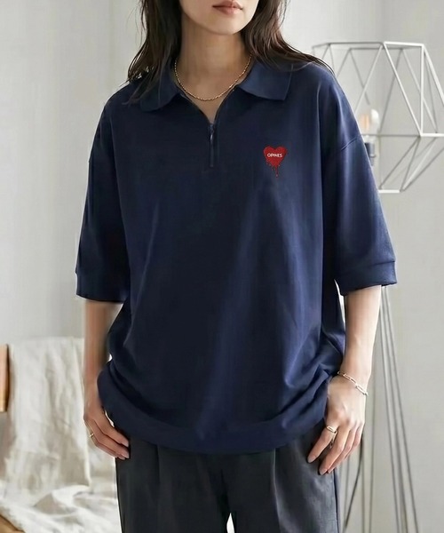 新品未使用品 IRON HEART アイアンハートポロシャツ Sサイズ ネイビー SITRY（シトリー） ポロシャツ ポロ SITRY Heart Embroidery Half Zip