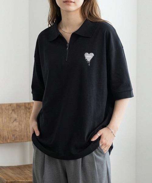 archivio ハートロゴ刺繍 長袖ポロシャツ 40サイズ SITRY（シトリー） ポロシャツ ポロ SITRY Heart Embroidery Half Zip