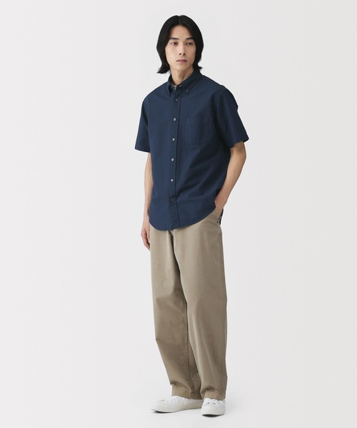 【GWセール中!】CRUCIANI メンズ半袖シャツ　無地ホワイト　S〜M相当 無印良品（MUJI） シャツ 半袖 紳士 洗いざらしオックスボタンダウン