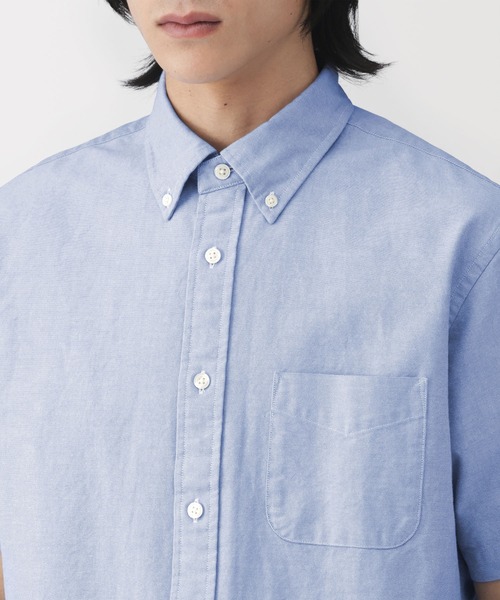 無印良品（MUJI） シャツ 半袖 紳士 洗いざらしオックスボタンダウン