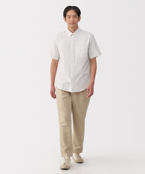 無印良品（MUJI） シャツ 半袖 紳士 洗いざらしオックスボタンダウン